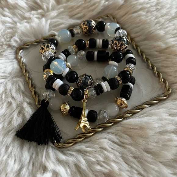 Beaded Bohemian Stretch Charm Bracelets (3pc) NWOT - Picture 3 of 3